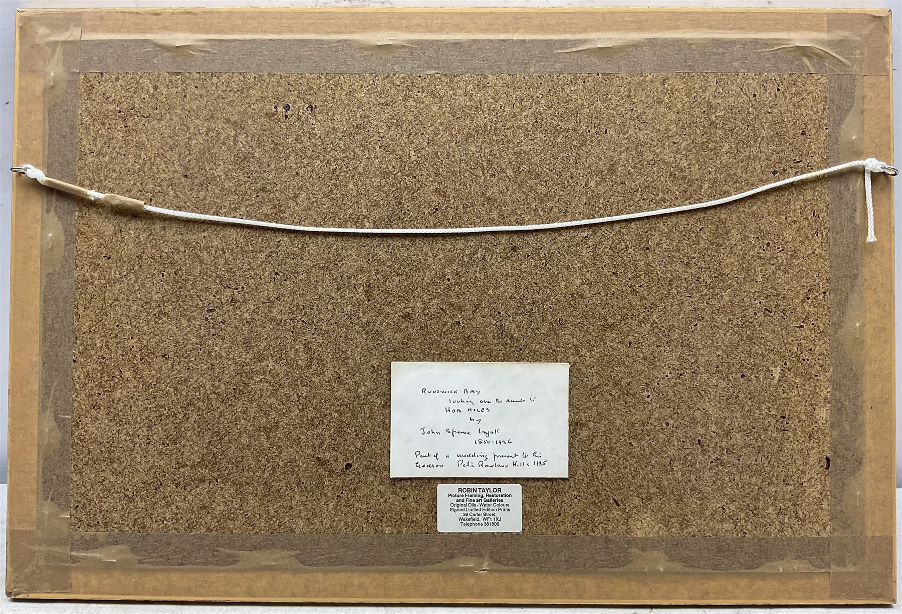 John Spence Ingall (Staithes Group 1850-1936): 'Runswick Bay - looking over the Sands to Hob Holes', watercolour signed, titled on label verso 16cm x 34cm 
Provenance: a wedding present to the artist's godson, Peter Hill, in 1935, thence by descent through the family of Mark Senior. Peter Hill, born 1909, was the son of Ingall's friend and fellow Staithes Group member Rowland Henry Hill.