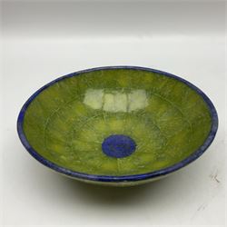 Serpentine and lapis lazuli mosaic bowl, D21cm, H8cm