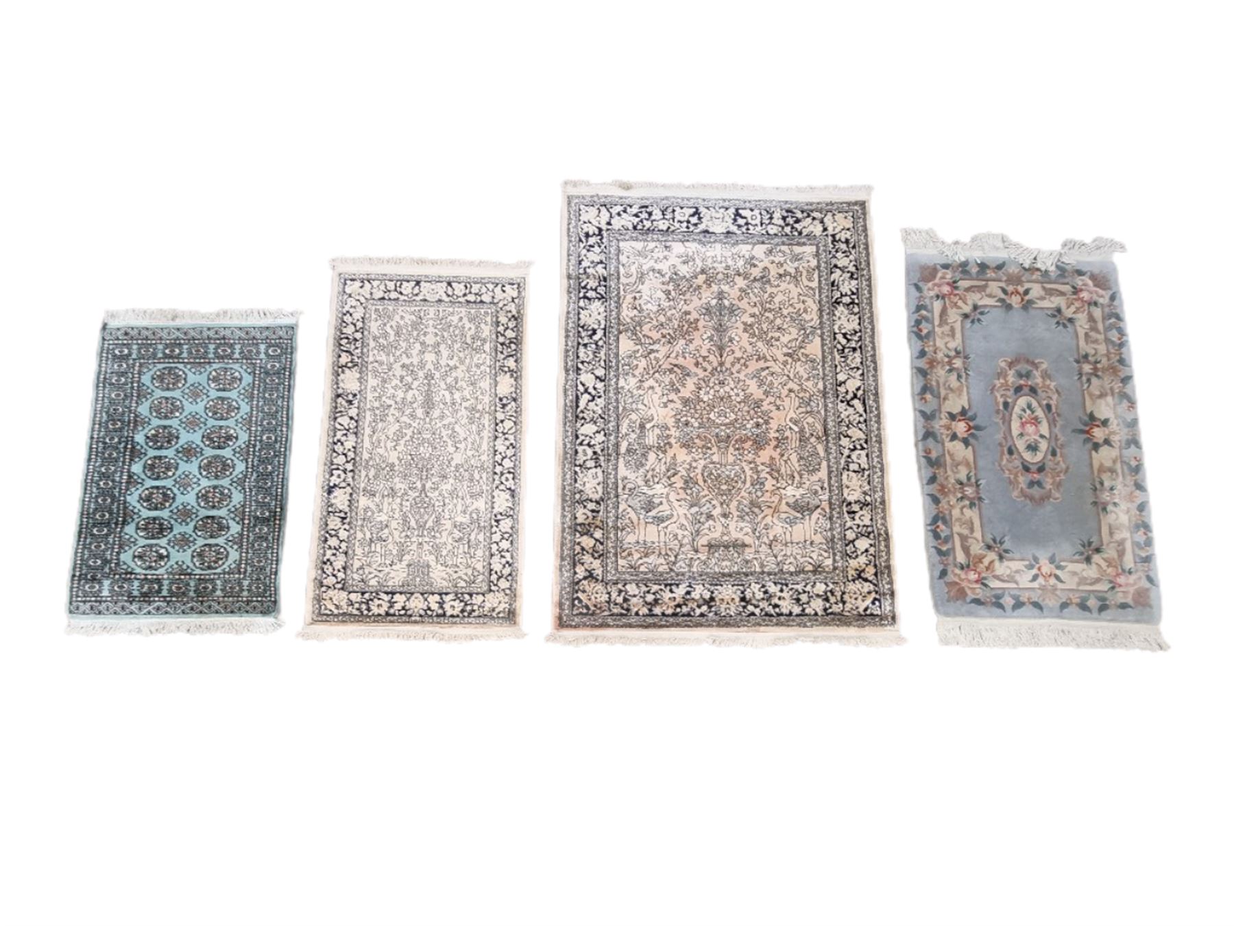 Small Bokhara green rug, Chinese hearth rug and two modern Persian design rugs
