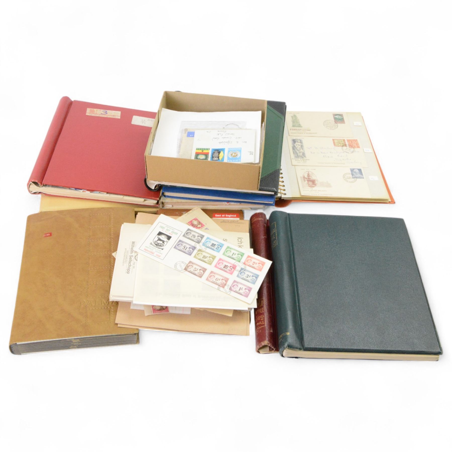 Great British and World stamps and postal history, including India, Gold Coast, Jamaica, Botswana, Malaya, Channel Islands, Brazil, Sweden, Czechoslovakia, Cyprus, Canada, etc, in various albums