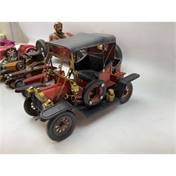 Four Franklin Mint Precision Models, one with hardwood body; large reproduction model of a vintage racing car L52cm; and four other modern metal/wooden models of vintage cars; all unboxed (9)