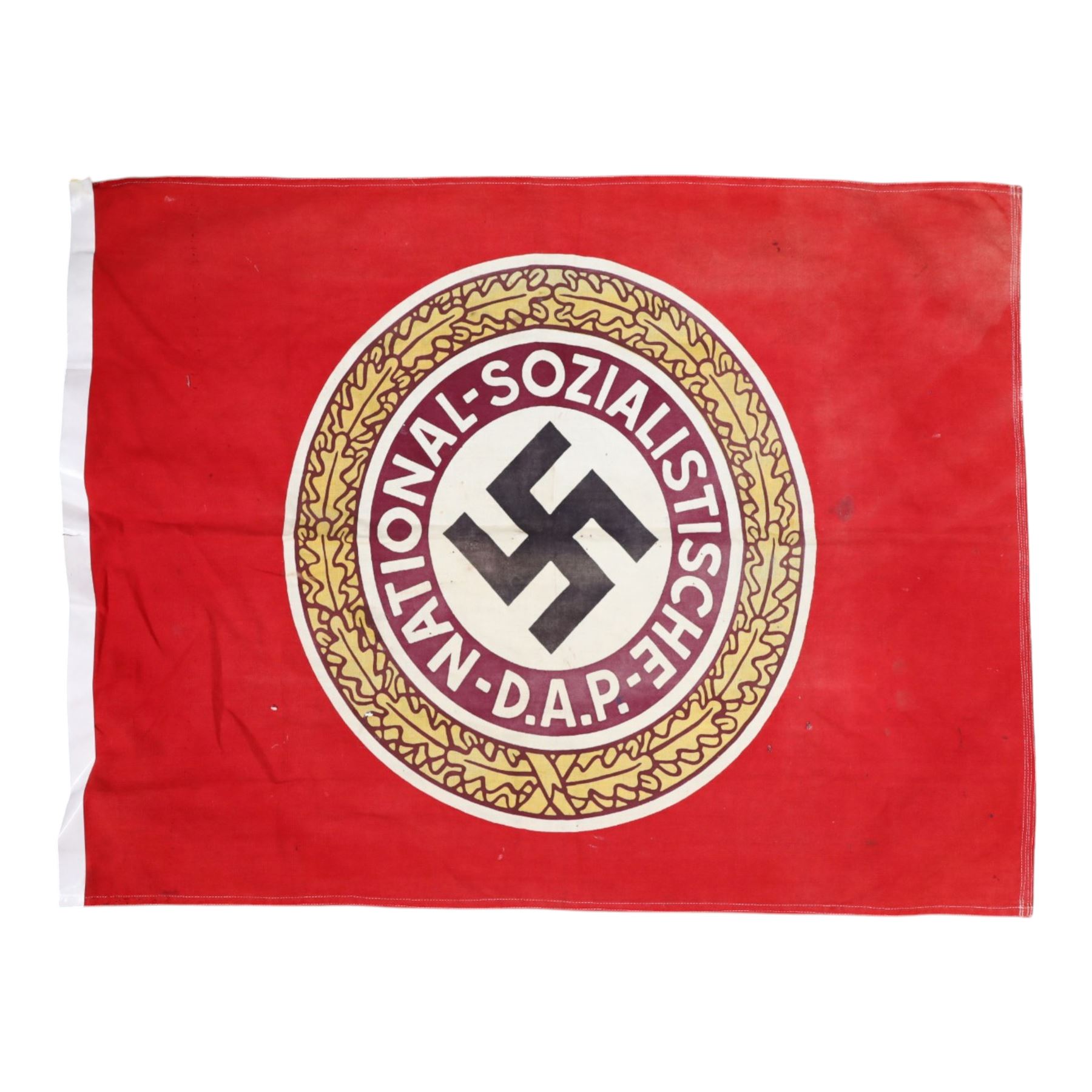 NSDAP flag, with central swastika surrounded by oak leaves, H68cm, L87cm