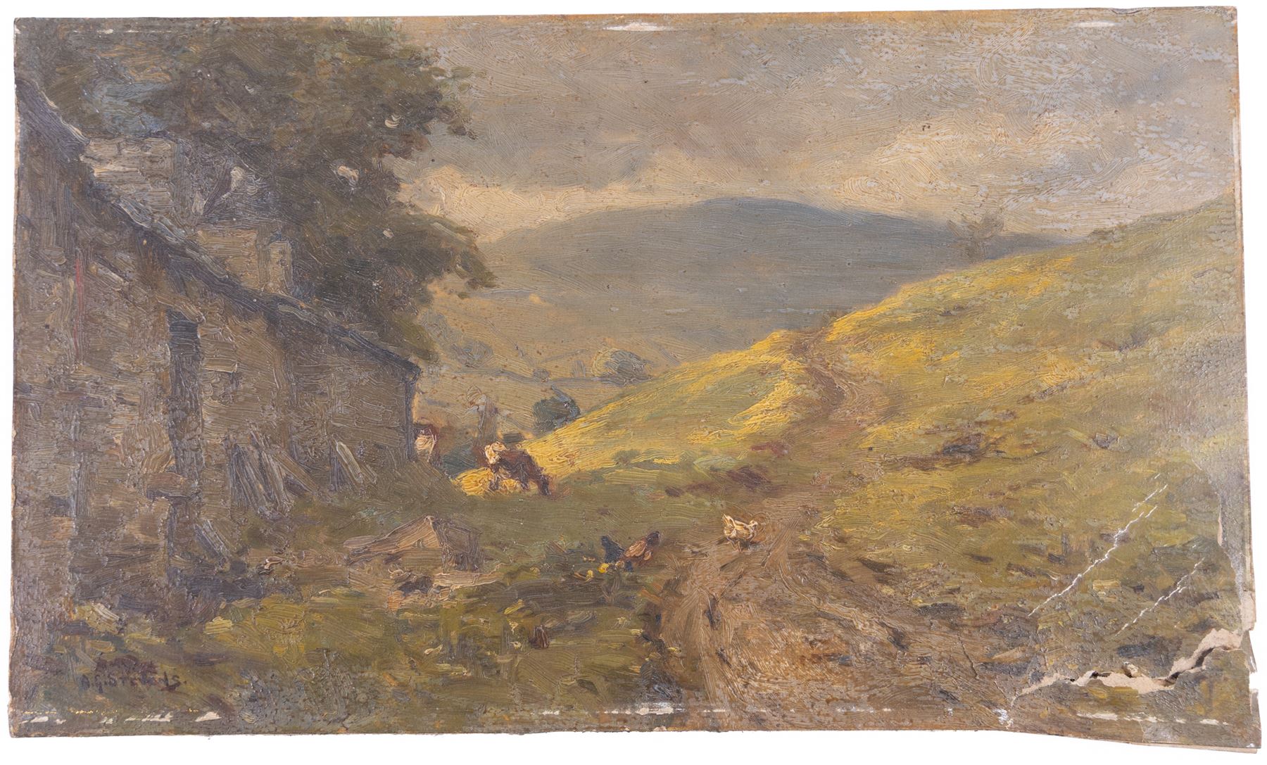 Albert George Stevens (Staithes Group 1863-1925): Gunnerside, oil on board signed 20cm x 35cm