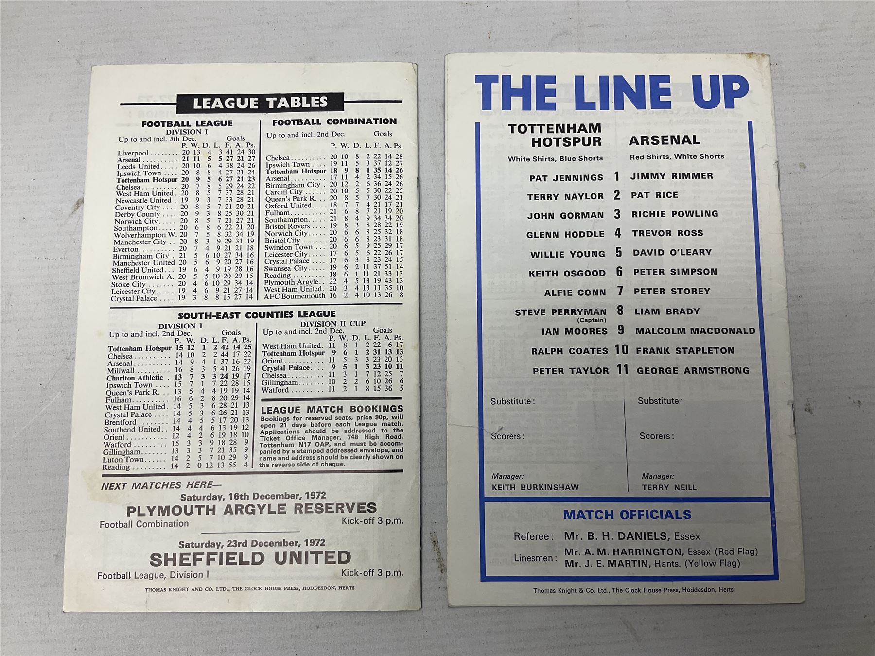 West Ham United - eight 1940s/50s home programmes for 1947/48 - 1951/52 and another for 1986/87 and two team photographs; together with eight Tottenham Hotspur home programmes 1952/53 - 1976/77 (17)