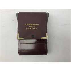 Bugatti cast iron sign with a red background, Shell Oil cast iron sign with gold background, together with Land Rover oil can, motorist warning lamp & torch tool kit and other motoring items 