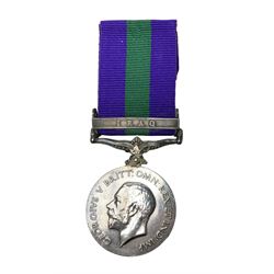 George V General Service Medal with Iraq clasp awarded to 280988 Dvr. T. Smith R.A.; with ribbon