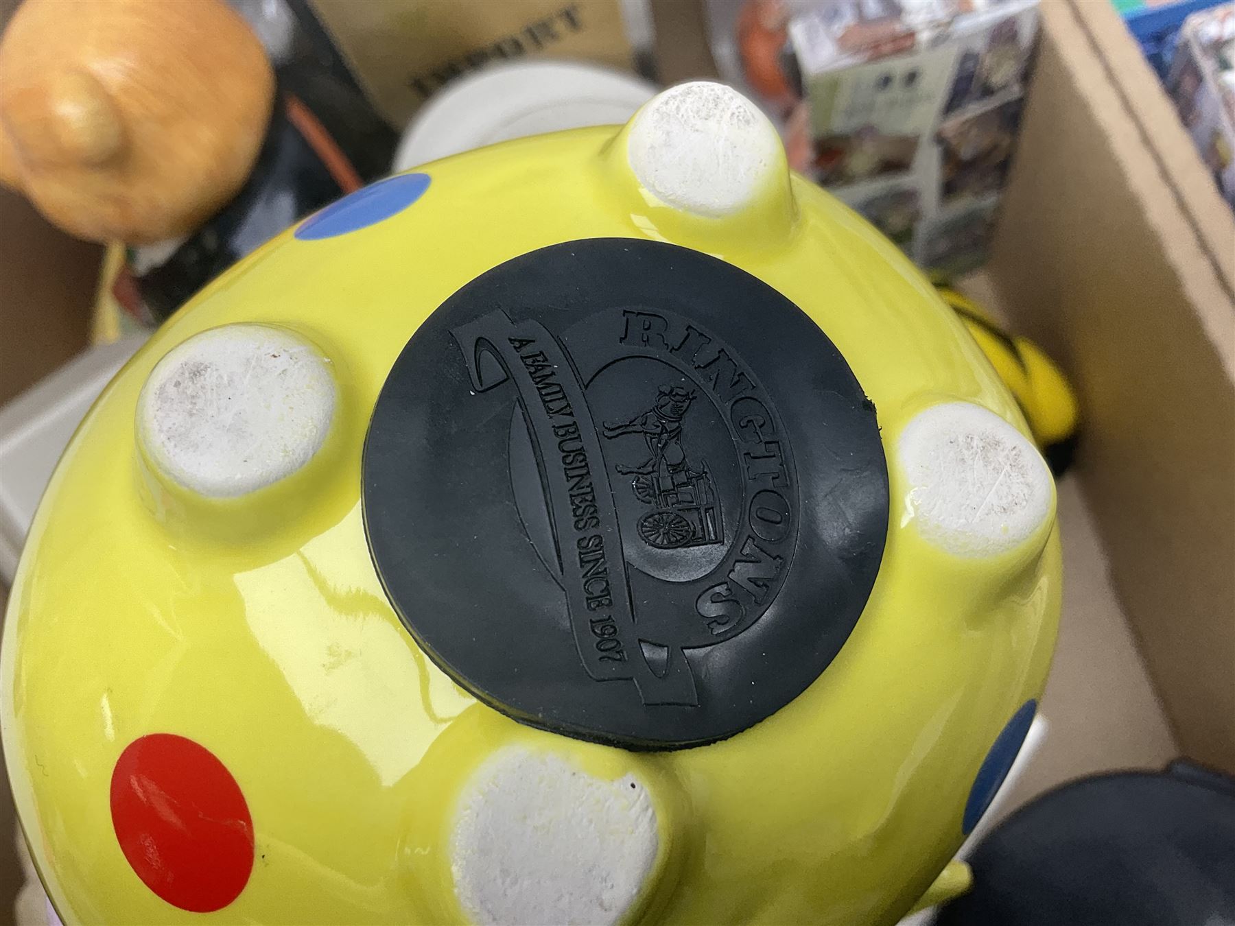 Collection of Ringtons novelty ceramics including money boxes, salt and pepper shakers, etc