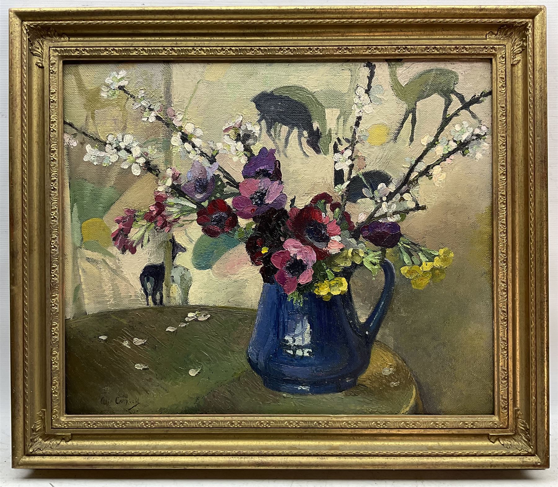 Colin Cairns Clinton Campbell (Scottish 1894-1970): 'Spring Flowers', oil on board signed, titled on gallery label verso 49cm x 59cm
