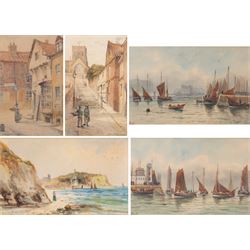 John Wynne Williams (British fl.1900-1920): Whitehead Hill and St Marys Steps, pair watercolours signed 24cm x 15cm; Austen Smith (British Early 20th Century): View towards Scarborough Castle, watercolour signed and dated 1913, 10.5cm x 17.5cm; A Smith (British Early 20th Century): Scarborough Harbour Scenes, pair watercolours signed 22cm x 34.5cm (5)