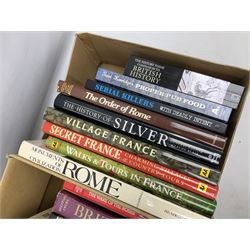 Quantity of reference and historical books, predominantly hardbacks, in two boxes