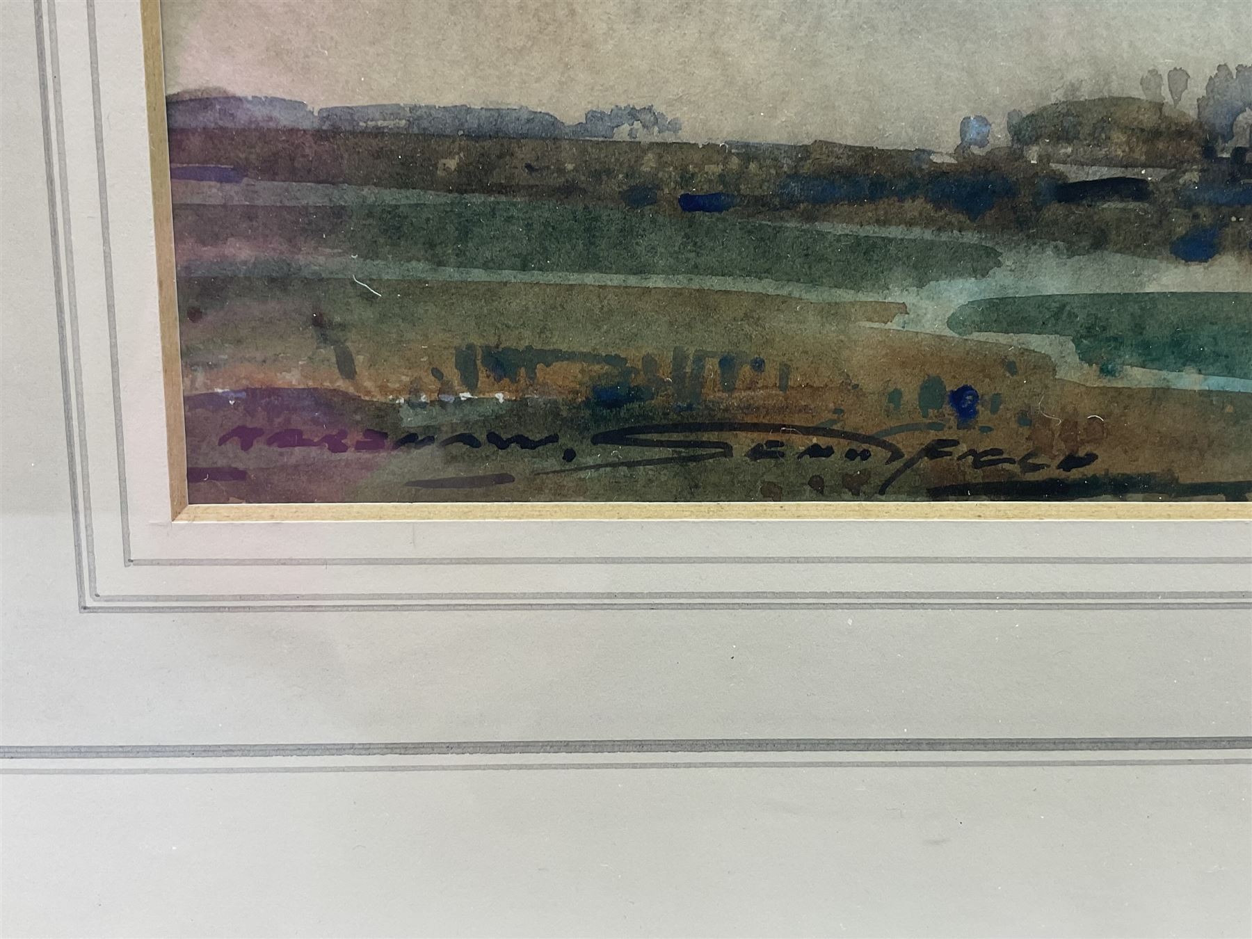 Kershaw Schofield (British 1872-1941): Estuary Scene with Windmill, watercolour signed 19cm x 26cm