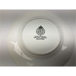 Royal Worcester Beaufort pattern tea and dinner wares, including seven dinner plates, eight side plates, thirteen dessert plates, six bowls, eight soup bowls, sauce boat on stand, cake plate, covered tureen, coffee pot, milk jug etc (51) 