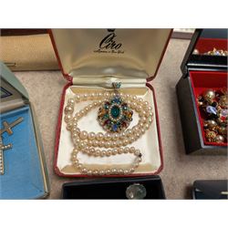 Silver marcasite wristwatch and a large collection of costume jewellery, including beaded necklaces, wristwatches, etc, 