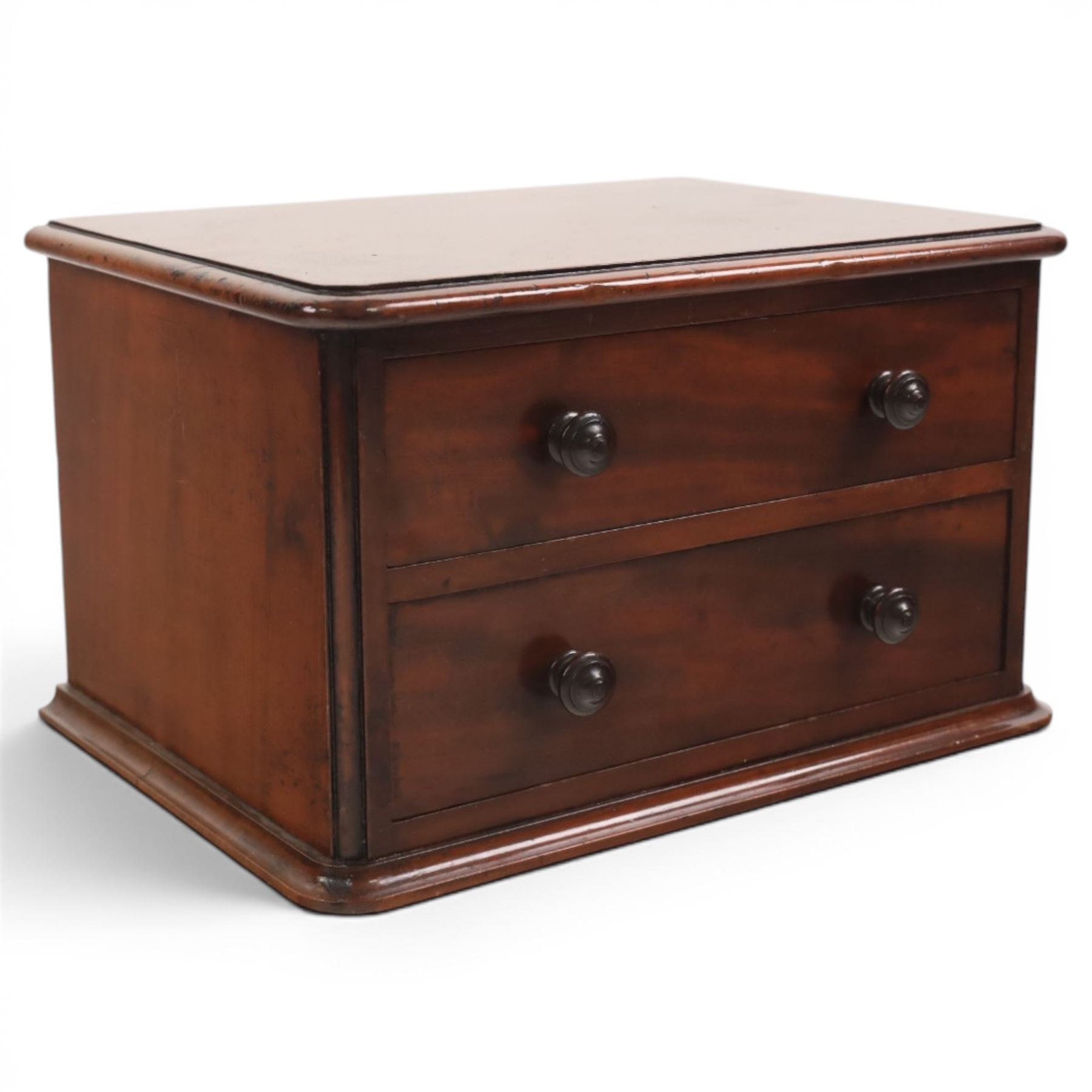 Victorian mahogany miniature table top chest of two drawers, H17cm