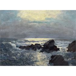 Arsene Chabanian (Armenian 1864-1949): Rocky Coastal scene by Moonlight, oil on canvas signed 45cm x 60cm