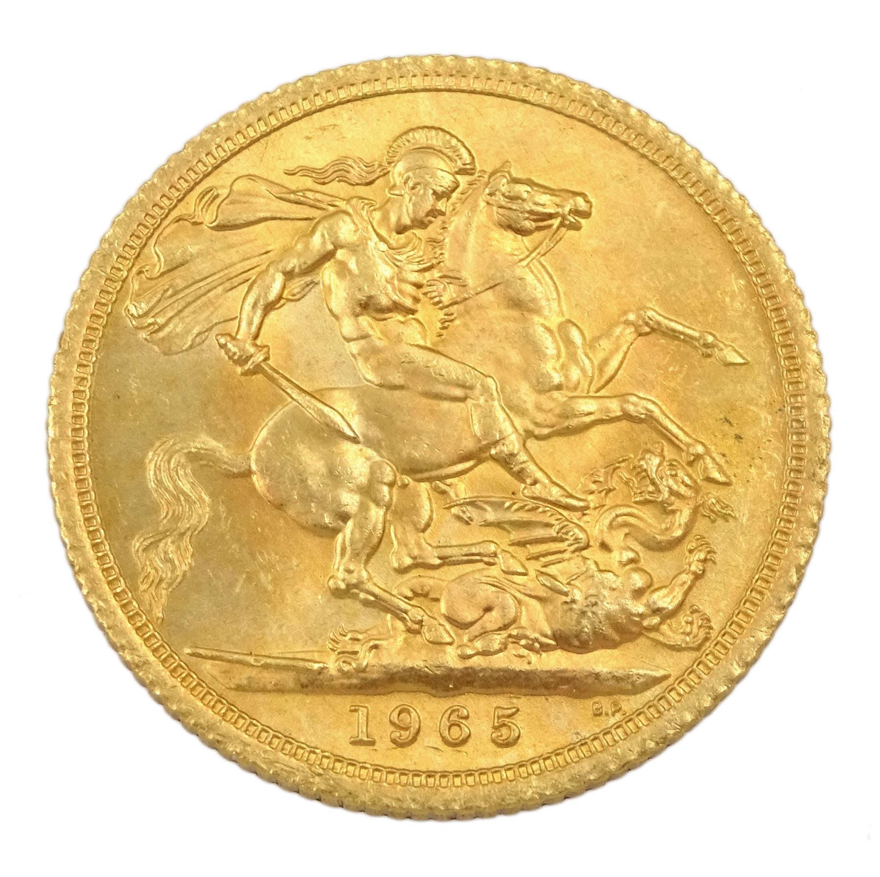 Queen Elizabeth II 1965 gold full sovereign coin 