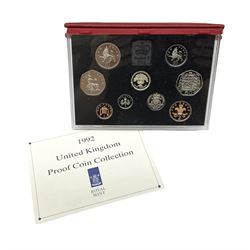 The Royal Mint United Kingdom 1992 proof coin collection, including dual dated 1992/1993 EEC fifty pence coin, cased with certificate 