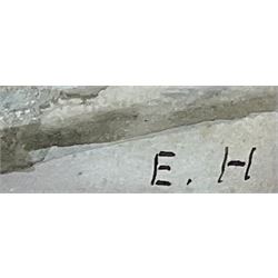 Ethel Hall (British exh.1894-1940): Figures on a Jetty, watercolour signed with initials 24cm x 31cm