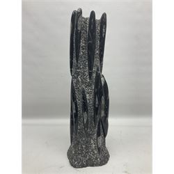 Large orthoceras fossil tower, age: Devonian period, location: Morocco, H54cm