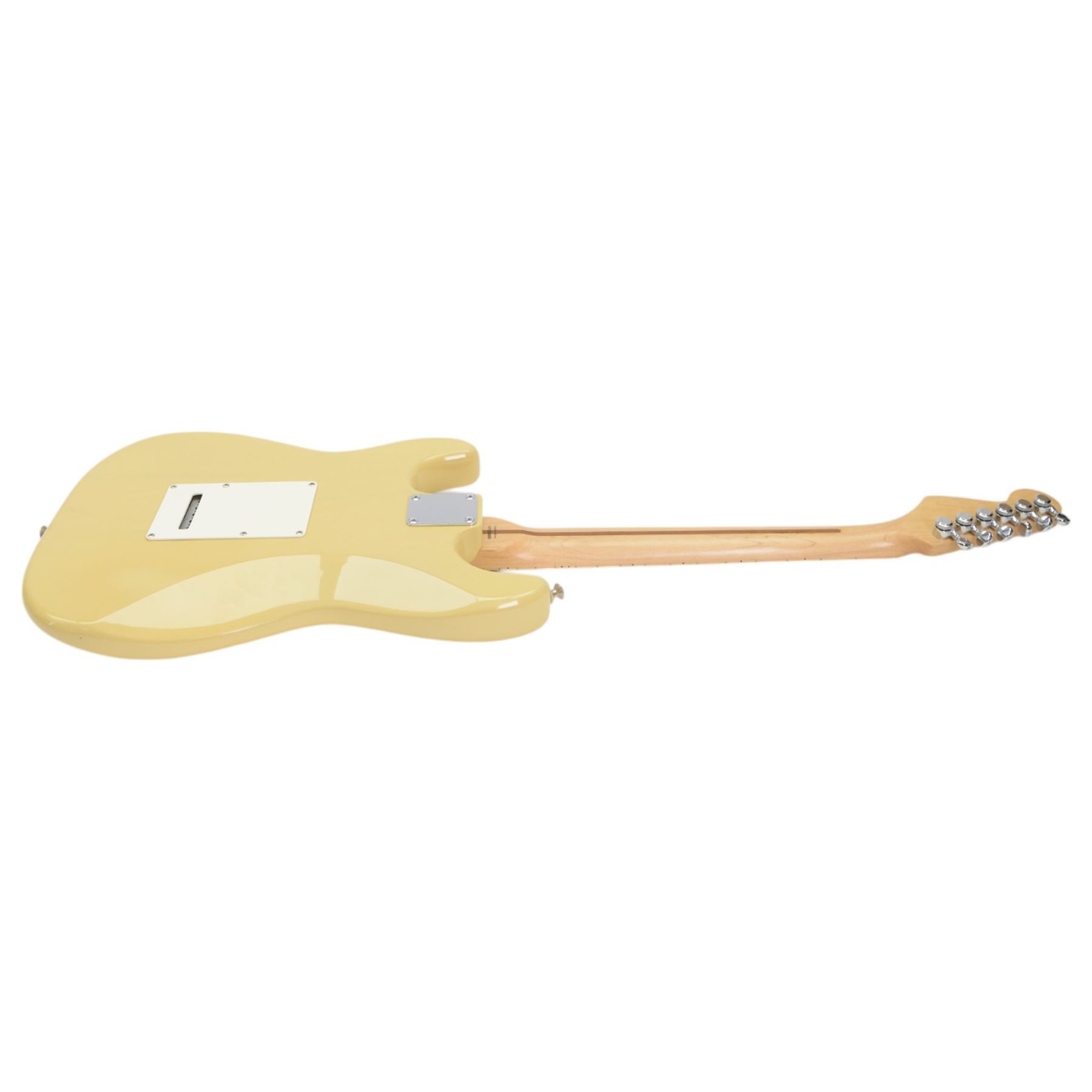 Squier by Fender Pro Tone Series Stratocaster electric guitar, in Olympic White finish, made in Korea serial no. 7034880, contained within a Fender soft case, guitar L98cm