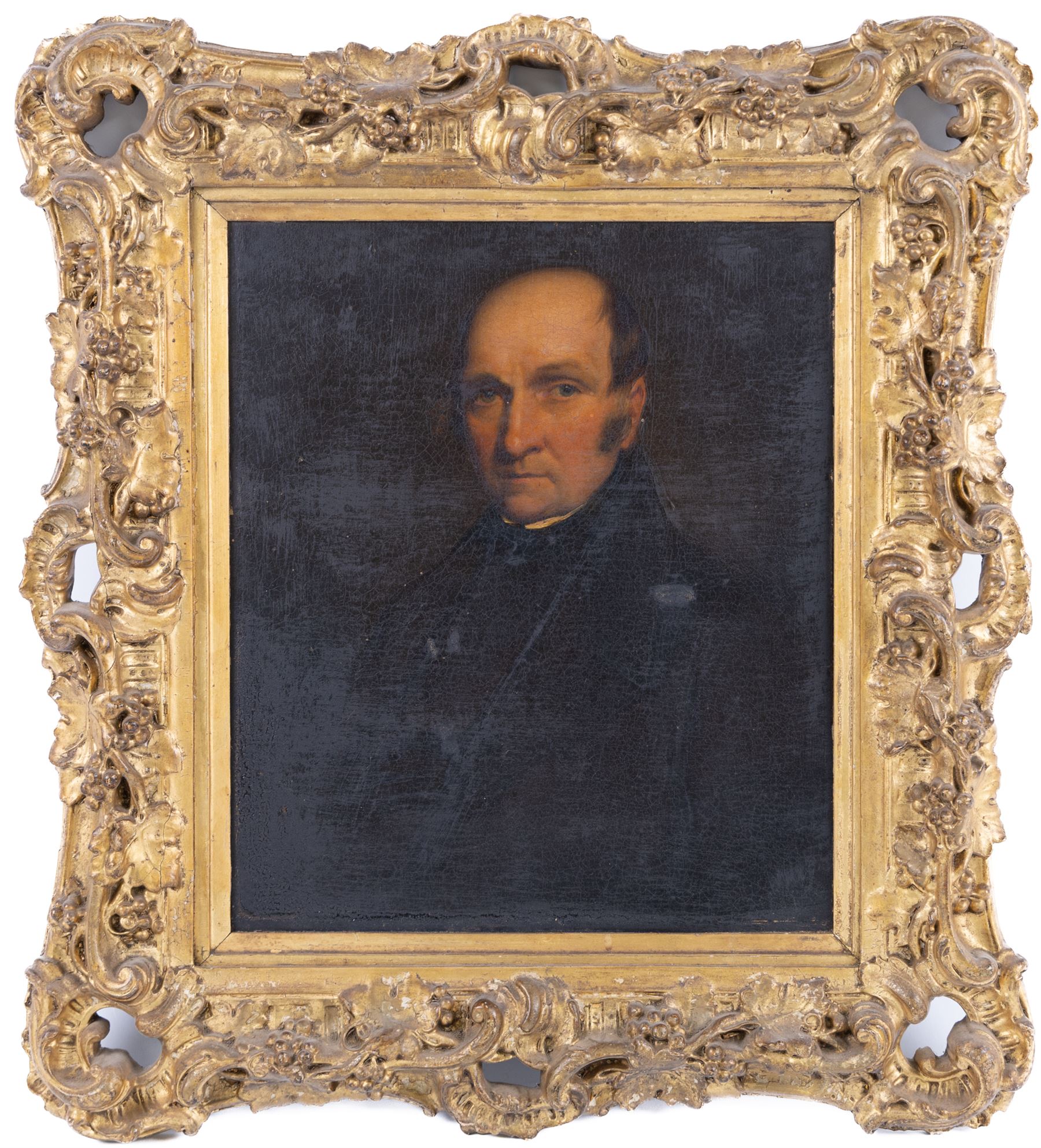Attrib. Sir John Watson Gordon (Scottish 1788-1864): Portrait of a Gentleman, oil on panel unsigned, inscribed and attributed verso 32cm x 27cm in ornate 19th century swept gilt frame