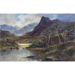 Francis E Jamieson (Scottish 1895-1950): Cattle Watering in the Highlands, oil on canvas signed 39cm x 59cm