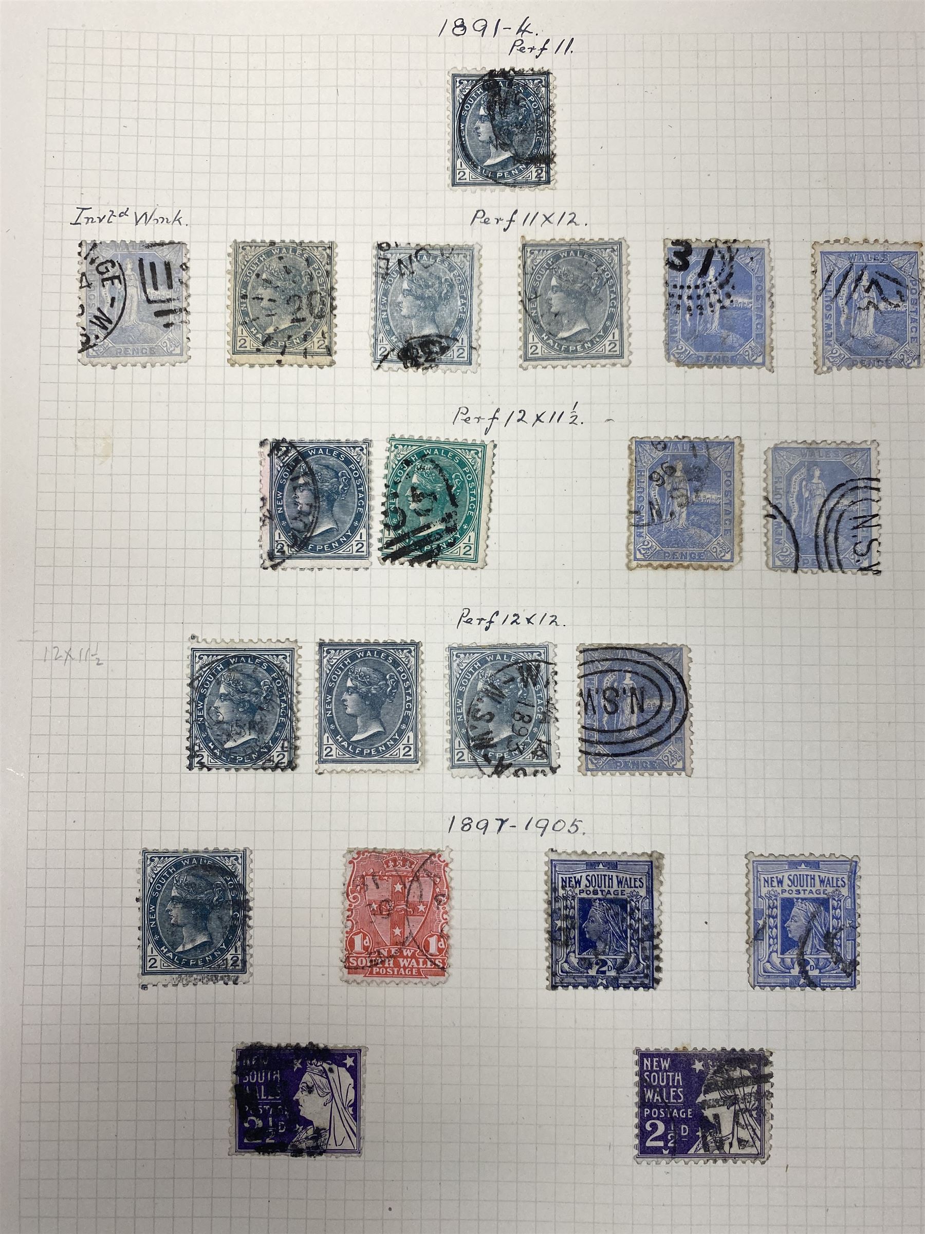 Australia New South Wales stamps, including 1850-4 various imperf issues, 1854-6 including five pence, six pence, one shilling etc, 1856-60 registered letter stamps, 1861-88 five shillings etc, housed on pages
