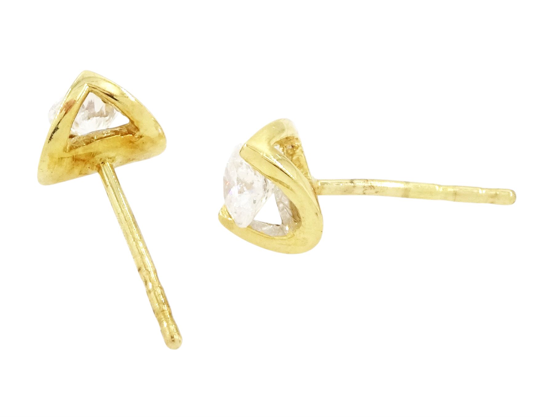 pair of 18ct gold diamond earrings, each stud set with a single round brilliant cut diamond, hallmarked, total diamond weight approx 0.35 carat