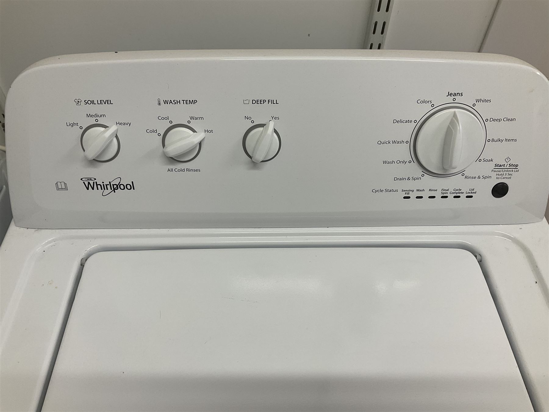 Whirlpool 3LWTW4705FWO top loading washing machine- LOT SUBJECT TO VAT ON THE HAMMER PRICE - To be collected by appointment from The Ambassador Hotel, 36-38 Esplanade, Scarborough YO11 2AY. ALL GOODS MUST BE REMOVED BY WEDNESDAY 15TH JUNE.