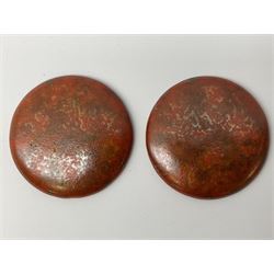 Henry George Murphy (1884-1939), collection of seven Arts & Crafts glazed ceramic roundels, of circular and oval form, five in tones of red and brown and two in tones of blue, turquoise and green in soufflé and high fired finishes, largest example D6.5cm