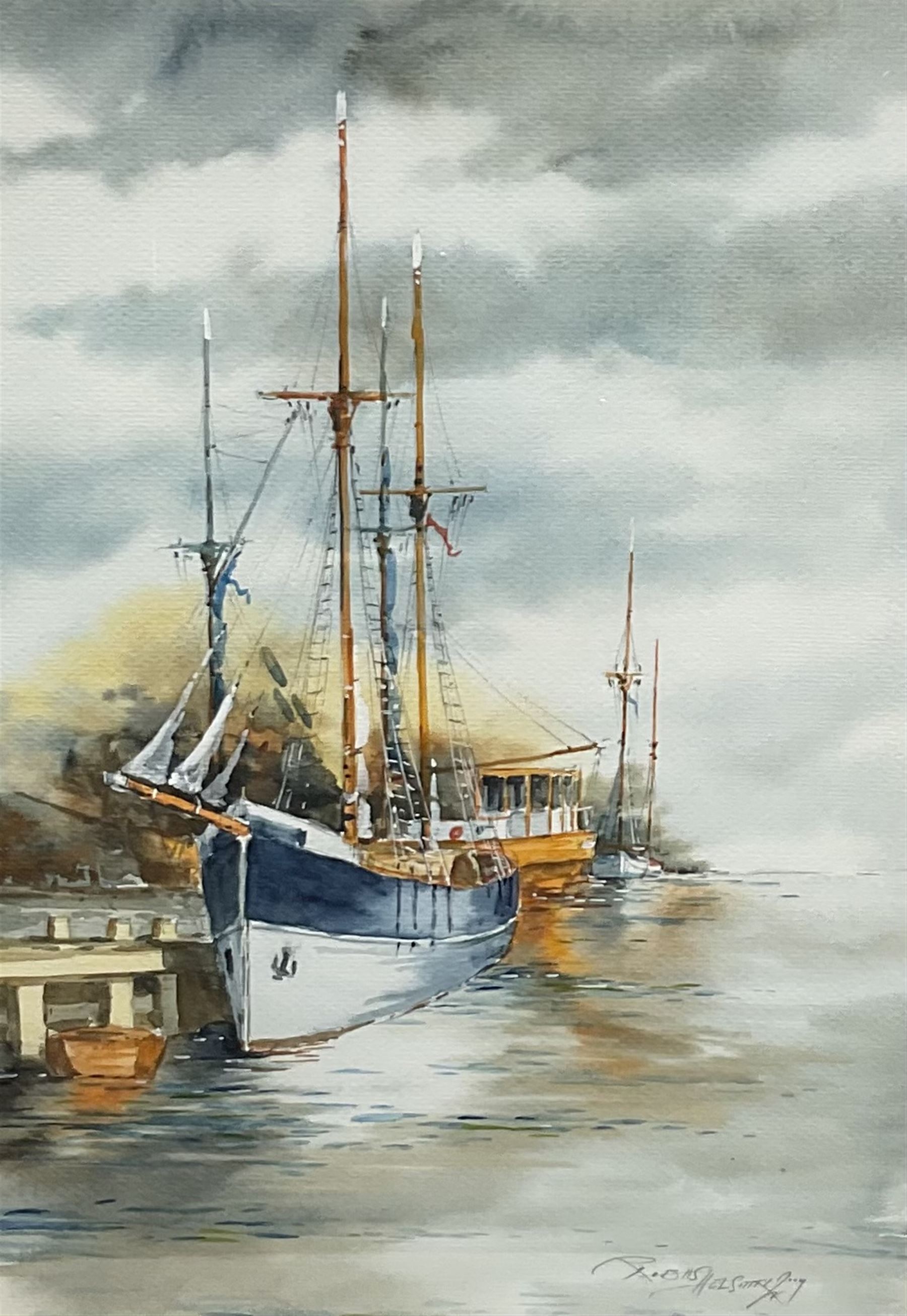 Mariusz Robaszkiewicz (Finnish contemporary): Ship in Helsinki Harbour, watercolour signed 29cm x 20cm