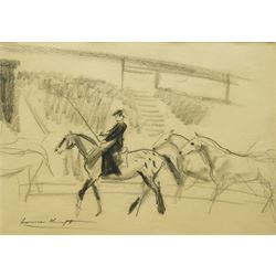 Dame Laura Knight (Staithes Group 1877-1970): 'Circus Rider and Horses', charcoal signed, ...