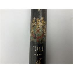 City of Hull Police - Victorian painted ebonised truncheon with Royal crest, Victoria cypher, 'City of Hull' and 1864 L43cm  