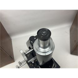 Four microscopes, including Cooke, Troughton & Simms no M467926, W Watson & Sons no 114758, W & J George & Beck Ltd no 36649 and one other 