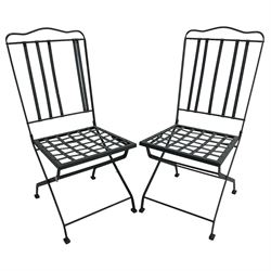 Set of six (4+2) grey finish wrought metal garden chairs, with shaped cresting rail over vertical slat back, latticework seat  - THIS LOT IS TO BE COLLECTED BY APPOINTMENT FROM DUGGLEBY STORAGE, GREAT HILL, EASTFIELD, SCARBOROUGH, YO11 3TX