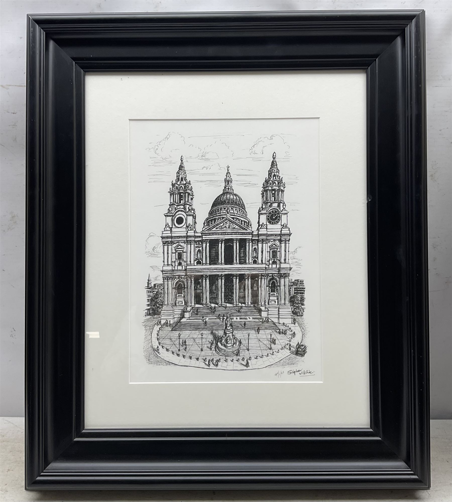 Stephen Wiltshire (British 1974-): 'St Pauls Cathedral' and 'View of Edinburgh from Calton Hill', two framed prints max 37cm x 27cm (2)