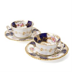Grainger Lee & Co Worcester teacup, together with a collection of cobalt blue cabinet cups and saucers,  including a Royal Doulton hand-painted example by E Percy, and various others 19th century and later, mostly unmarked (7 pairs)