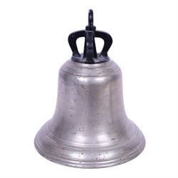WWII RAF scramble bell, dated 1937, engraved with the large crowned Air Ministry motif infilled in red, with clanger and rope, H35cm