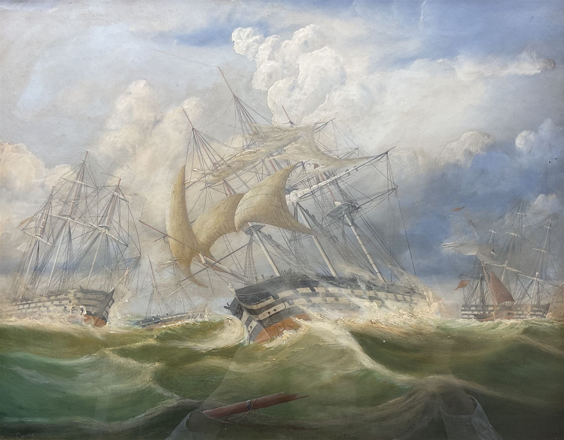 George Frederick Gregory (British/Australian 1821-1887): Rough Seascape with Vessels, oil on board signed 39cm x 49cm 