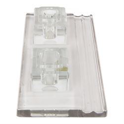 RCR lead crystal Art Deco style desk stand, with two square inkwells and two pen trays, H7cm, W28cm