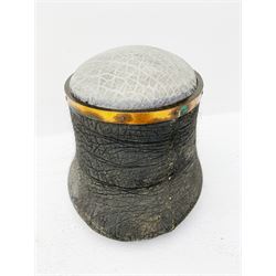 Taxidermy: African Bush Elephant (Loxodonta Africana), footstool with stuffed Elephant skin cushion with copper banding to the upper rim, H35cm