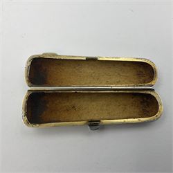 Two cheroot holders, one example with 9ct gold collar, together with two Victorian silver cheroot holder cases, both of typical form, one with personal engraving to cover, hallmarked Sampson Mordan & Co, London 1896