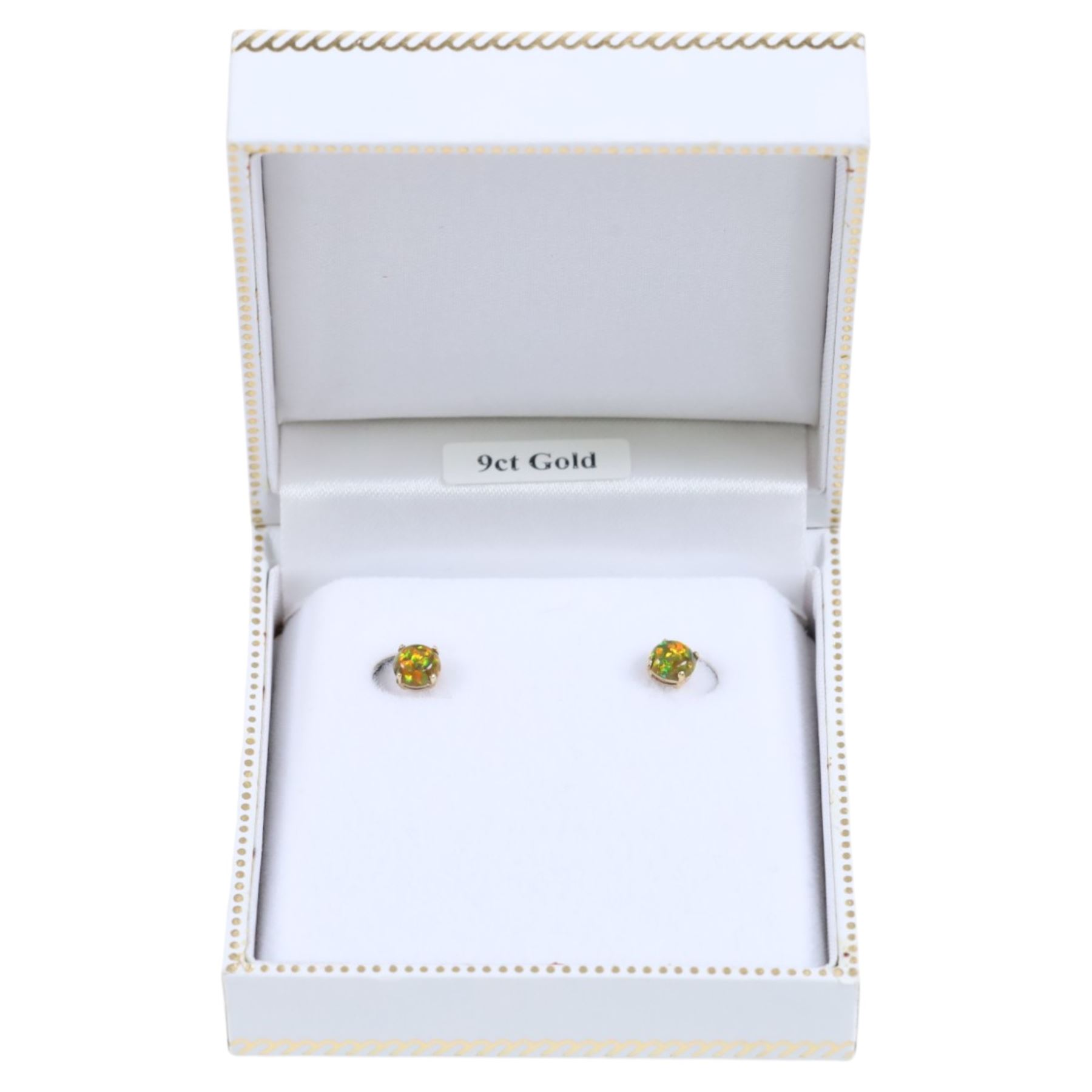 Pair of 9ct gold opal stud earrings, boxed