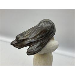 Lladro matte glazed figure, modelled as a female in contemplative post, upon naturalistically modelled 'rocky' base, H39cm