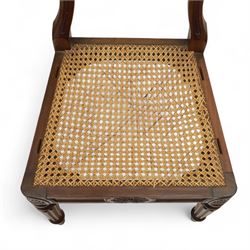 Gillows - Set of six mahogany dining chairs, each with curved top rail carved with floral medallion and scroll detail, fluted front supports, caned seats, the seat rail underside stamped HH identified as H. Howse an apprentice cabinetmaker at Gillows.