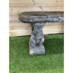 Composite stone garden bench, supported by two squirrels - THIS LOT IS TO BE COLLECTED BY APPOINTMENT FROM DUGGLEBY STORAGE, GREAT HILL, EASTFIELD, SCARBOROUGH, YO11 3TX