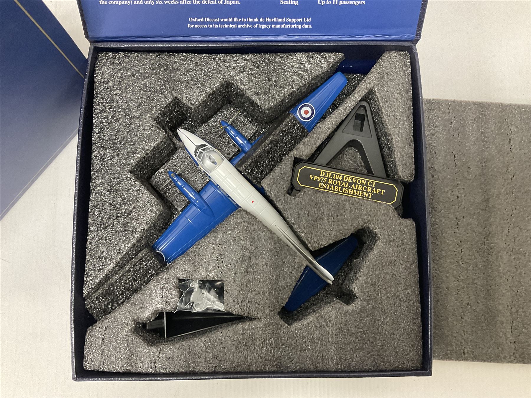 Oxford Die-Cast - four 1:72 scale model planes comprising two DH89 Dragon Rapide 72DR007 Z-7258/G-AFMH (RAF Air Ambulance) and 72DR008 0G-AIDL (Classic Air Force); De Haviland Devon C1 72DV003 VP975 Royal Aircraft Establishment; Avro Anson Mk1 72AA002 217 Sqn. RAF Coastal Command; in original boxes (4) 