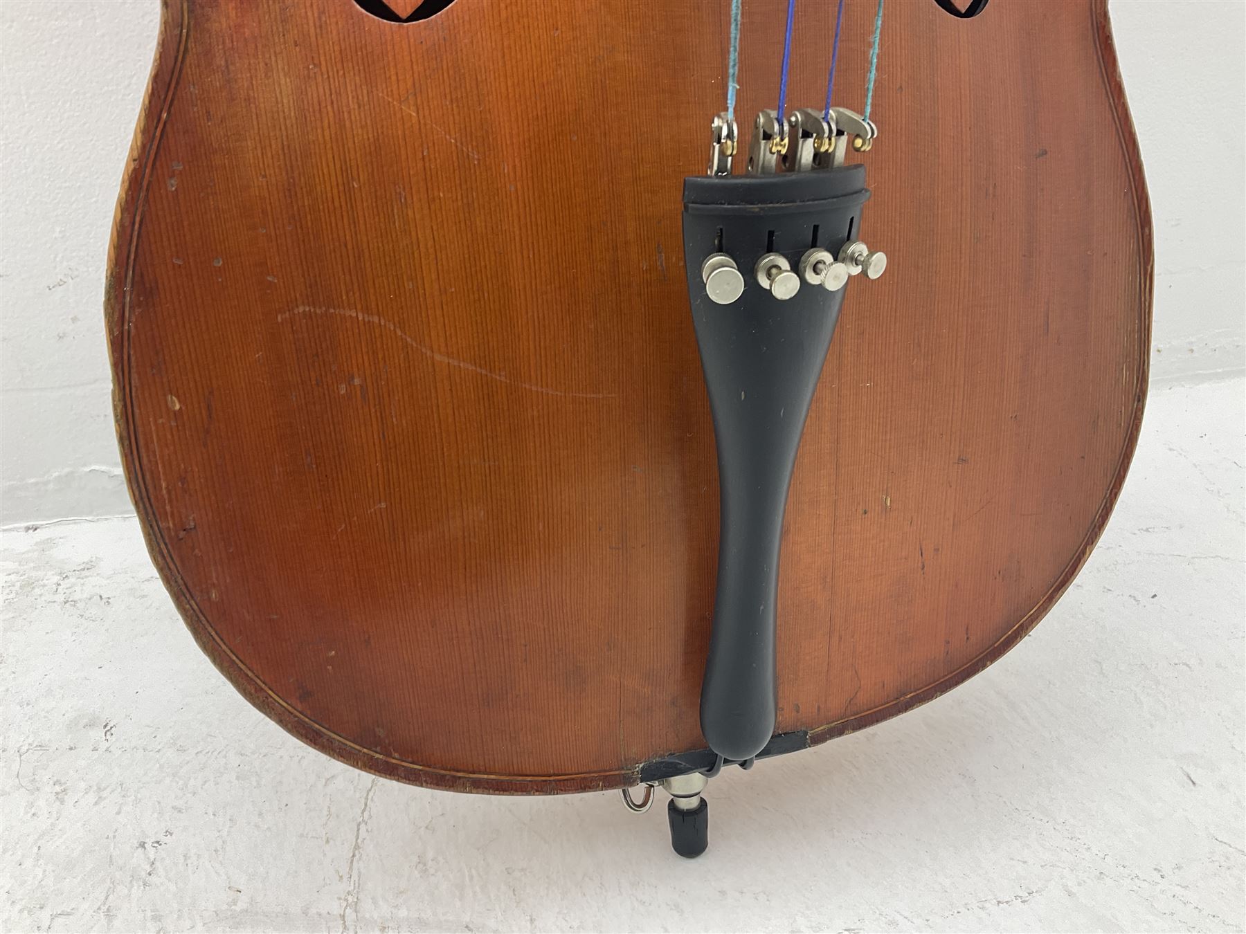 Modern student's three-quarter size cello with 70cm two-piece maple back and ribs and spruce top, L113cm overall