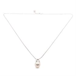Georg Jensen Magic 18ct white gold pearl and diamond pendant necklace, grey cultured pearl with diamond set bail, on a white gold belcher link chain necklace, stamped 750, boxed