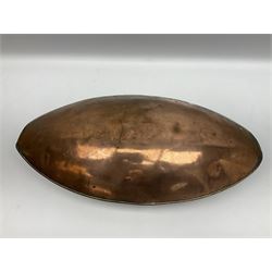 Victorian copper carriage foot warmer of flattened oval form with two carrying handles, L70cm